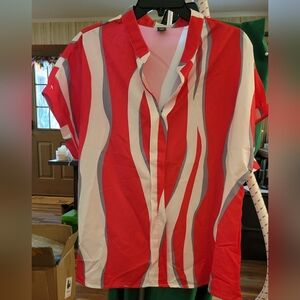 Schein 1X Red White & Gray Cuffed Short Sleeve Top